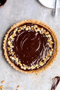 Chocolate Peanut Butter Tart with Pretzel Crust (Gluten Free + Vegan)