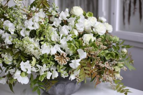 White Floral Arrangement with beautiful Greenery