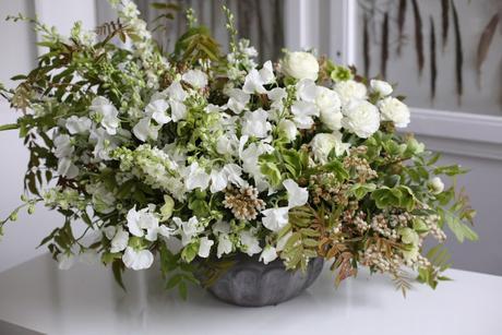 White Floral Arrangement with beautiful Greenery