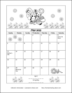 Printable May 2012 Colouring Calendar