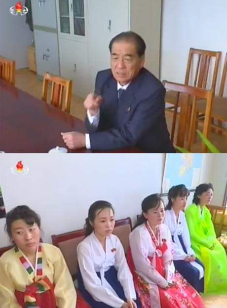 DPRK Premier Pak Pong Ju talks with employees at Kim Cho'ng-sik Silk Mill in Pyongyang on May 1, 2016 (Photos: Korean Central TV).