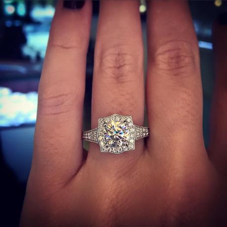 Vintage style halo engagement ring by Gabriel NY