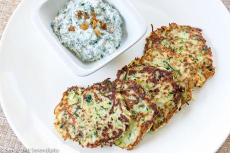 Zucchini Fritters with Spinach Yogurt Dip