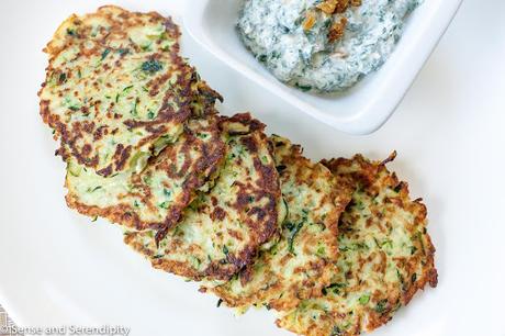 Zucchini Fritters with Spinach Yogurt Dip