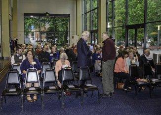 The crowd assembling at the Oregon Historical Society Museum prior to Dr. Lubchenco's talk.