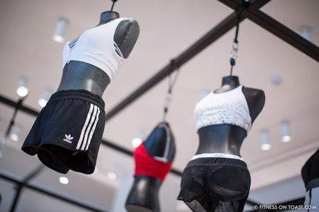 Faya Nilsson of Fitness On Toast in collaboration with Selfridges for 'The Body Studio'; Punchbags or cool mannequins wearing head-to-toe Adidas