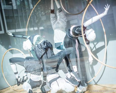 Faya Nilsson of Fitness On Toast in collaboration with Selfridges for 'The Body Studio'; mannequins doing some really quite awesome acrobatic work wearing Stella McCartney for Adidas