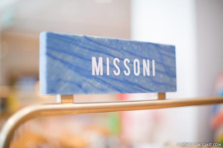Faya Nilsson of Fitness On Toast in collaboration with Selfridges for 'The Body Studio'; The Missoni area with name printed on blue marble plaque