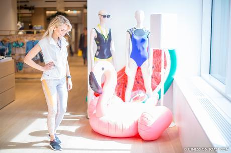 Faya Nilsson of Fitness On Toast in collaboration with Selfridges for 'The Body Studio'; Met some friends, mannequins and a pink inflatable flamingo