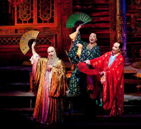Joshua Hopkins as Ping, Tony Stevenson as Pang, Eduardo Valdes as Pong in Puccini’s Turandot (Photo: Marty Sohl/Met