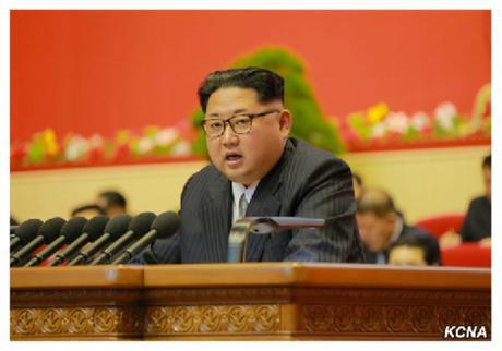 Kim Jong Un delivers the report of the WPK Central Committee during the second day of the 7th Party Congress at April 25 House of Culture in Pyongyang on May 7, 2016 (Photo: KCNA).