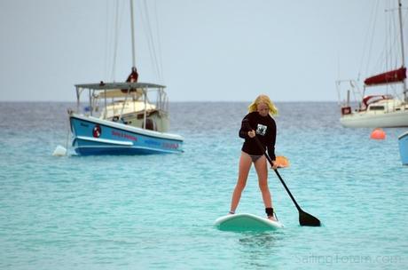 Siobhan paddling to the beach from the mooring field