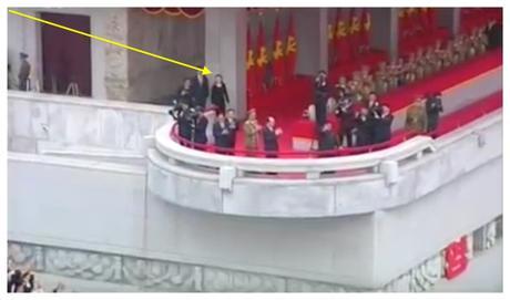 Kim Jong Un waves to the crowd following a May 10, 2016 event celebrating the 7th Party Congress, attended to (annotated) by close aide and younger sister Kim Yo Jong (Photo: Korean Central TV).