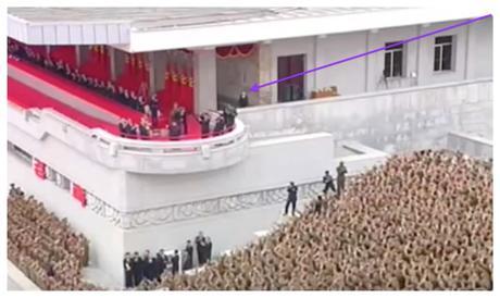Kim Jong Un waves to the crowd following a May 10, 2016 event celebrating the 7th Party Congress, shadowed (annotated) by close aide and younger sister Kim Yo Jong (Photo: Korean Central TV).