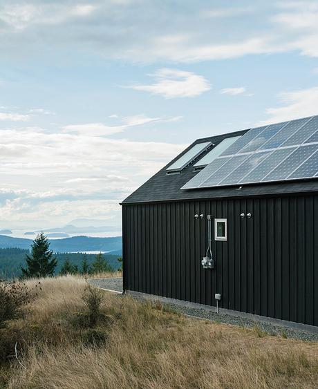 Environmentally friendly Orcas Island home exterior with solar panels