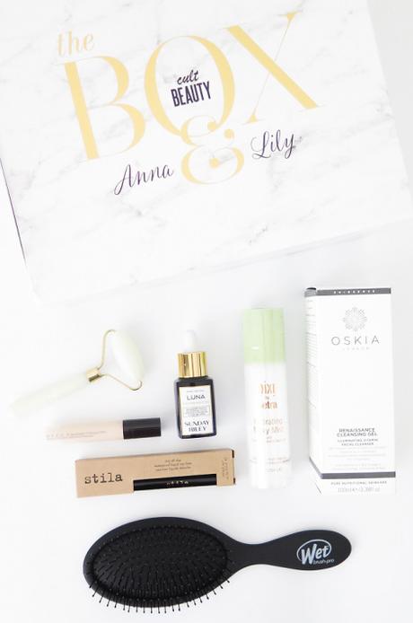 the cult beauty box anna and lily pebbles vivianna does makeup jade roller becca backlight priming filter stila stay all day liner sunday riley luna oil wet brush pixi petra hydrating milky mist oskia renaissance cleansing
