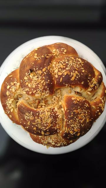 Challah -Apple Cinnamon Walnuts and Raisin filled 4 braided Challah Bread