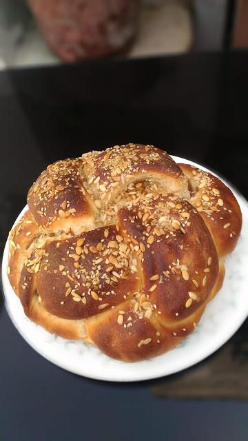 Challah -Apple Cinnamon Walnuts and Raisin filled 4 braided Challah Bread