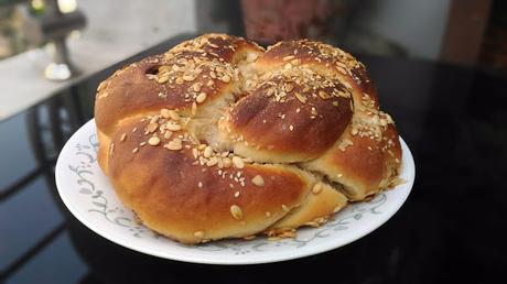 Challah -Apple Cinnamon Walnuts and Raisin filled 4 braided Challah Bread