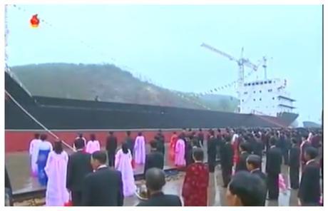Cargo Ship Launched May 15, 2016 ceremony at Ryongnam Dockyard in Namp'o launching a new cargo ship Jaryok (Photo: Korean Central TV).