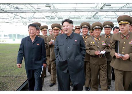 Kim Jong Un tours KPA Tree Nursery #122. Also in attendance (left) is Minister of Land and Environmental Protection Kim Kyong Jun (Photo: Rodong Sinmun)