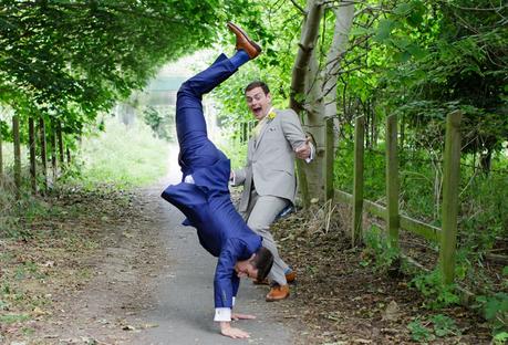 Documentary Wedding Photography Groom doing Cartwheel