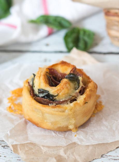 Salami, Spinach and Cheese Scrolls