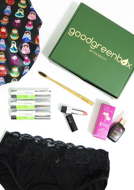 goodgreenbox dillys collection shower cap botanices minxx silk oil of morocco modibidi undderwear review swatches pearlbar charcoal toothbrush