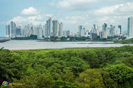 View of the New Panama City from inside the tower at Panama Viejo