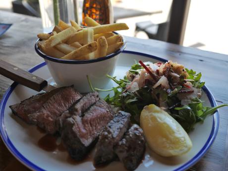 Rump steak 'tagliato Di Manzo' shaved fennel, beetroot, rocket & paremesdan, skin on fries