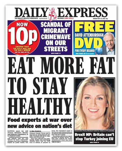 Massive Headlines in the UK: Eat More Fat