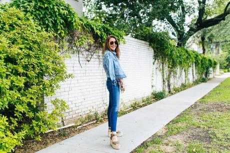 Dallas Blogger, Amy Havins, wears denim on denim.