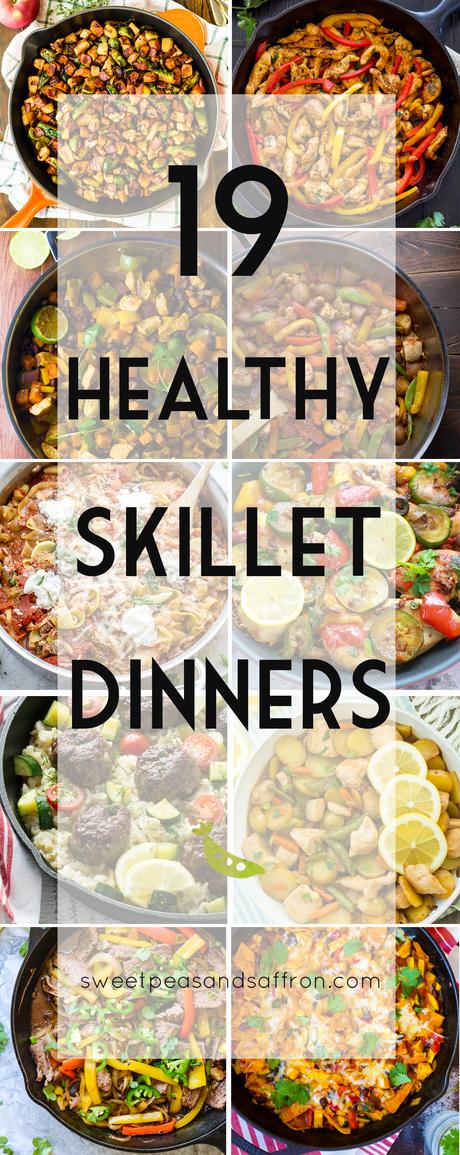 19 Healthy Skillet Dinners, a round-up of one-pan, stove-top dinner recipes that are good for you!