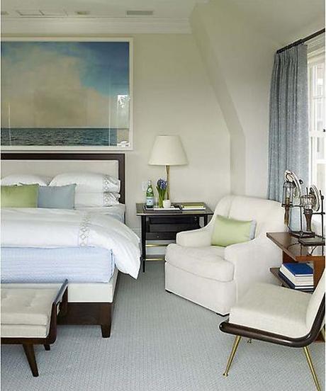 Serene Blue And Cream Bedroom With Seascape Photo