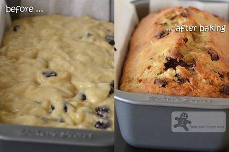 Easy Banana Chocolate Chip Bread - Fuss Free with minimal washing, only one zip lock bag and one baking tin are required!!!