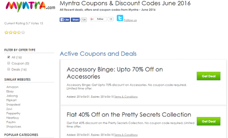 Save Big With Online Deals On Jabong/Myntra Shopping 