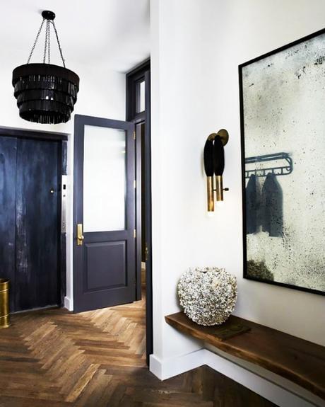 Herringbone Floor In Entry of A Townhouse