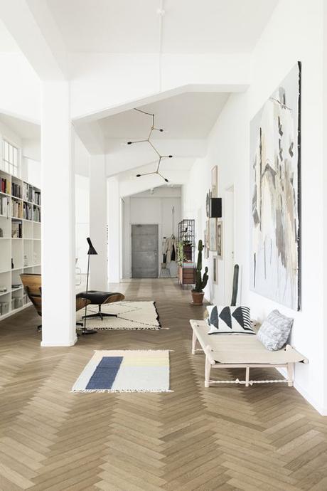 Pale Wood Herringbone Floor In Home of Ferm Living Founder Trine Anderson