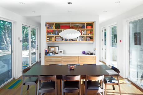 Modern dining room with wooden table and chairs
