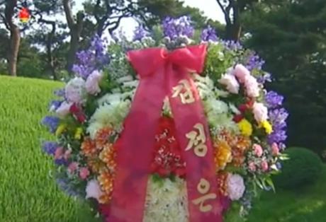 Floral presentation from Kim Jong Un at the grave of Ro Po Ik in Mangyo'ngdae on May 31, 2016 (Photo: Korean Central TV).