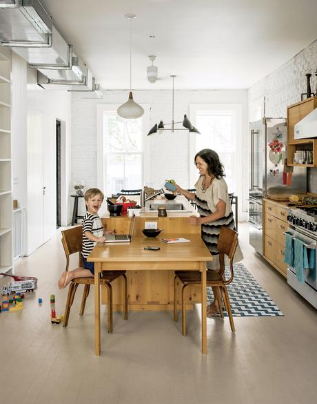 Modern kitchen dining area with wooden furniture