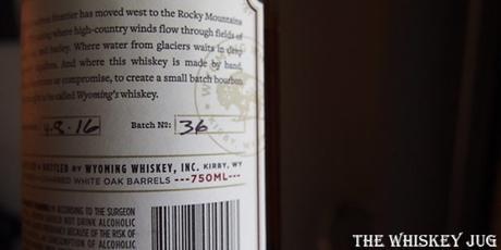 Wyoming Whiskey Batch 36 Label