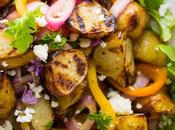 Grilled Potato Salad with Onions, Peppers Arugula