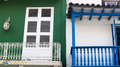 Brilliant shades vie for attention on balconies in Cartagena.