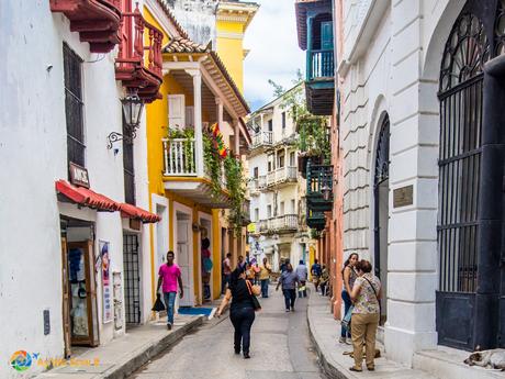 Pastel colored narrow streets of Cartagena are wonderful for wandering.