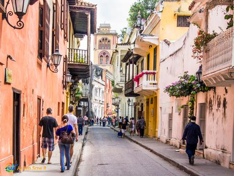 Balconies and muted pastels are prominent in Cartagena's old walled city.