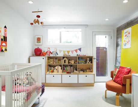 Modern children's room with custom cabinets