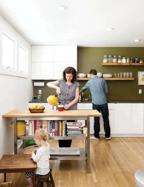 custom floating shelves in kitchen