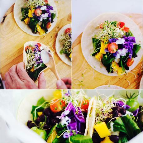Cabbage, Mango, Spinach Vegetarian Tacos for an Easy Weekend Meal ///