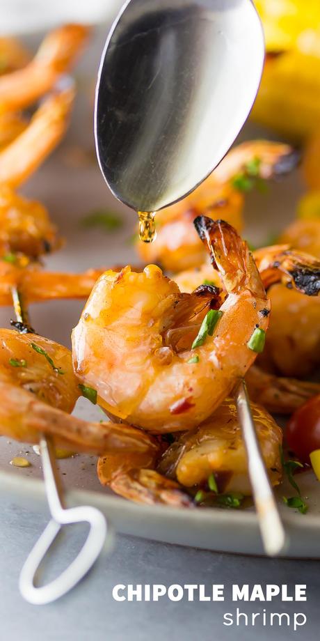 These Chipotle Grilled Shrimp Skewers with Maple Glaze have dinner ready in under 30 minutes!